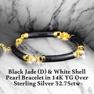 Black Jade & white Shell Pearl Bracelet in 14KT YG over Sterling Silver 32.75ctw